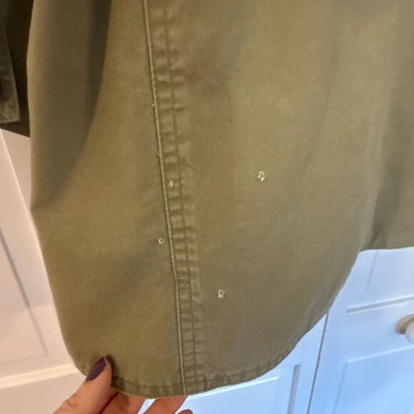 L.L. Bean Vintage Chore Barn Jacket leather collar size large Olive green RARE - Picture 6 of 11